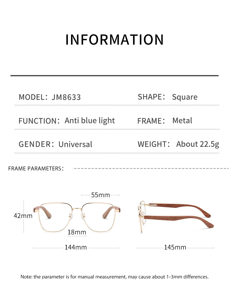 PC Metal Wooden Leg Glasses Optical Eyeglasses Spectacle Frame