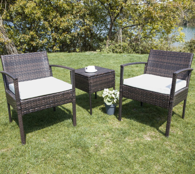 Patio Outdoor Dining Table Rattan Table Tempered Glass Tabletop Porch Conversation