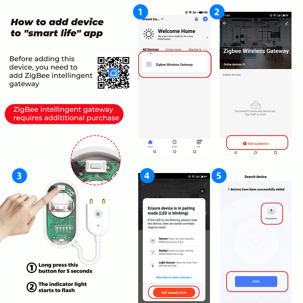 Zigbee Water Leak Sensor Smart Home Notification Alerts Water Flood Leak Alarm Home SecurityTuya Flooding Detector