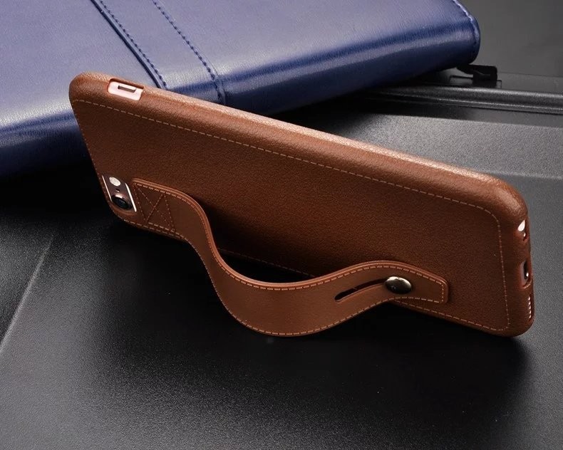 Leather pattern TPU pure color shockproof ultra thin brown soft case with stand for IphoneX 8 7plus 6s