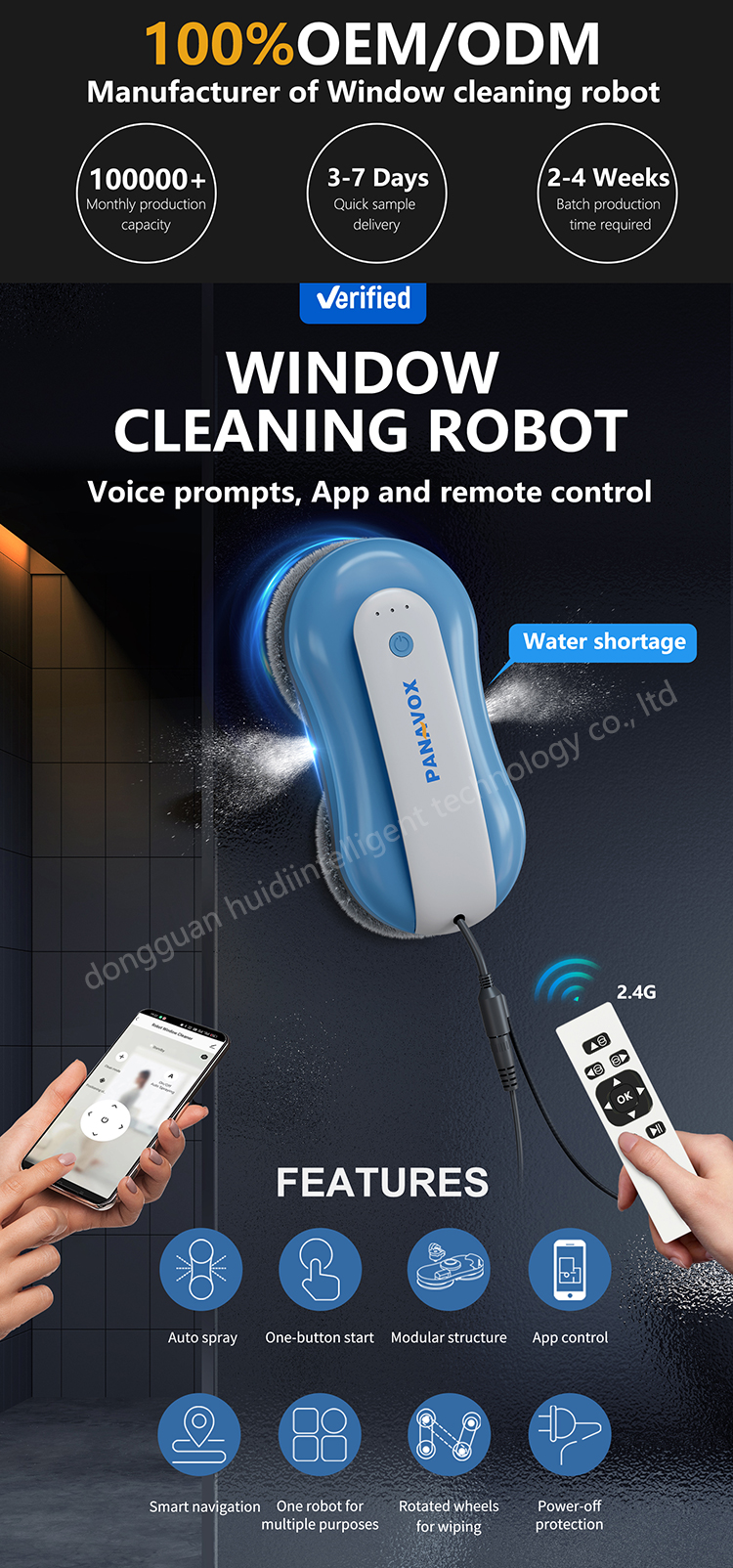 Huidi Intelligent Auto-Spray Electric Window Glass Cleaning Robot High-Efficiency Window Cleaner