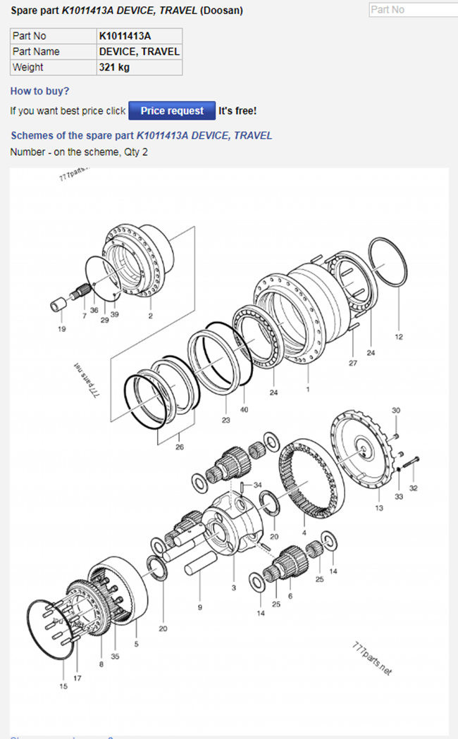 K1011413A Travel Gearbox Reduction DH258-7 DX260 DH255-5 Excavator Components