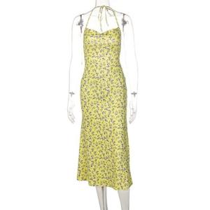 Wholesale OEM maufactory European and American printed flower sleeveless sling long skirt sexy back strap from china suppliers
