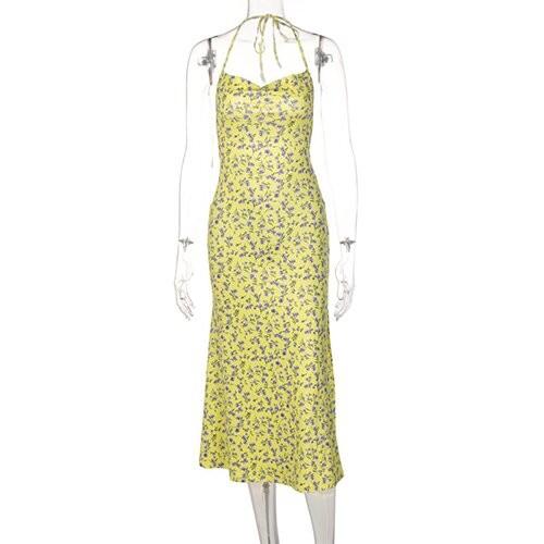 OEM maufactory European and American printed flower sleeveless sling long skirt