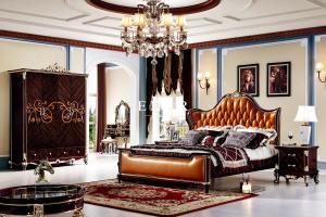 Wholesale Antique Wooden Design Classic Luxury Upholstered Leather King Size Bed from china suppliers