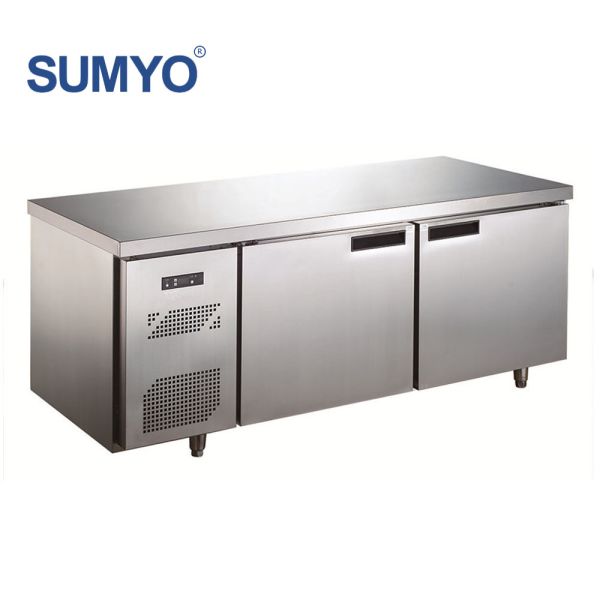 2024 Stainless Steel 2 Doors with Recessed Handle Undercounter Work Bench Table Top Fridge