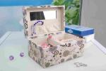 Pink Fabric Jewelry Box L25*W16*H13CM , Watch Storage Box With Lock And Mirror