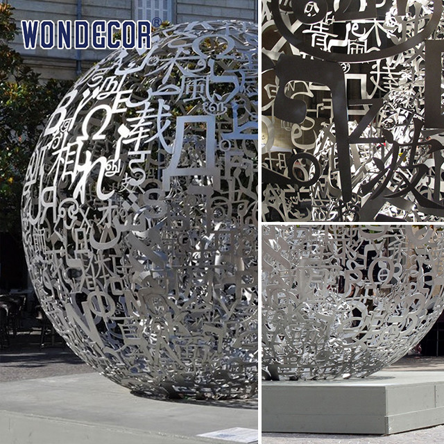 Outdoor large metal art letter hollow ball stainless steel sculpture