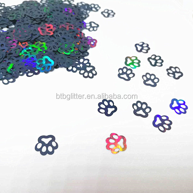 10mm Silver Black Holographic Glitter Dog Paw Print 1kg Each for Party Supplies Crafts Model Number Packaging Event Items