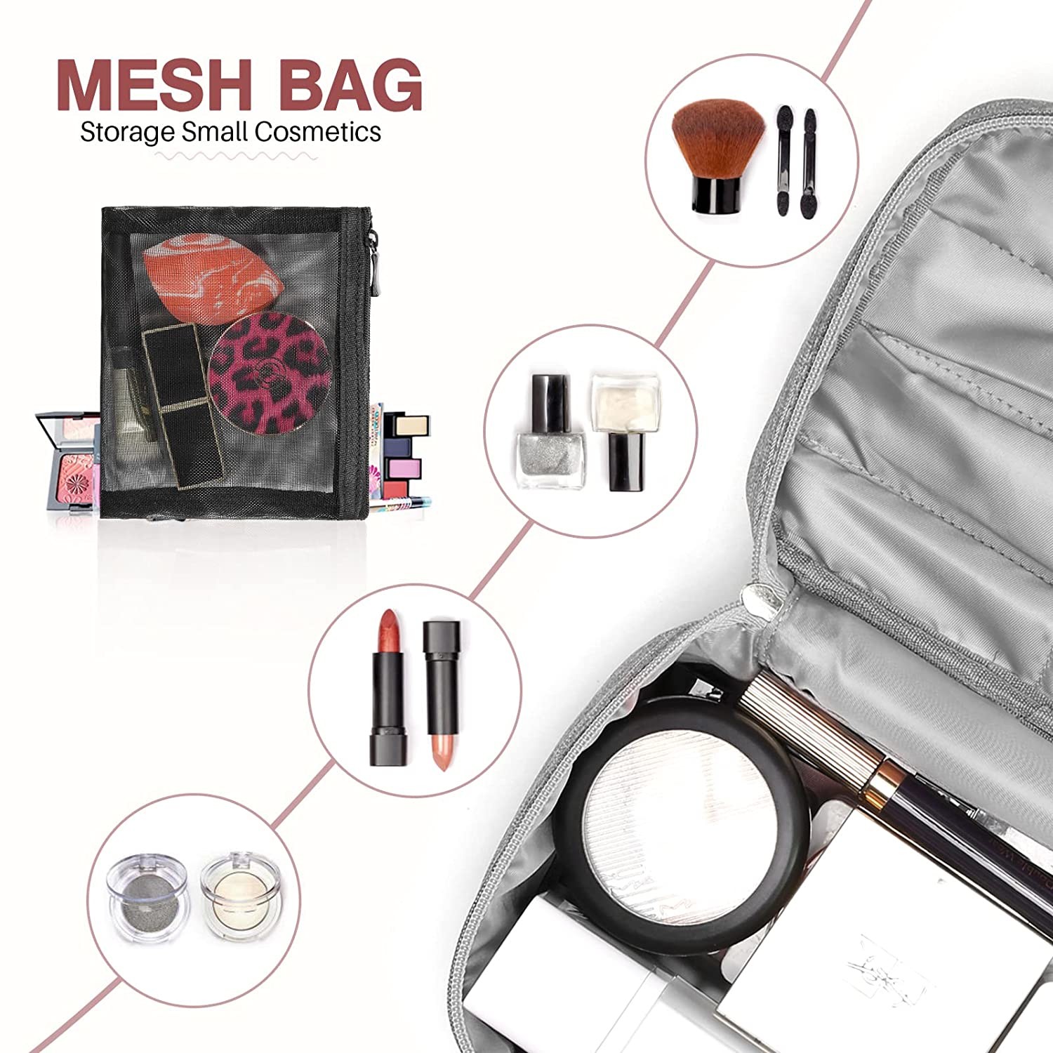 Waterproof and shockproof Makeup Bag Travel Makeup Bag Storage Bag with Mesh Bag Brush Holder Makeup Bag Women's