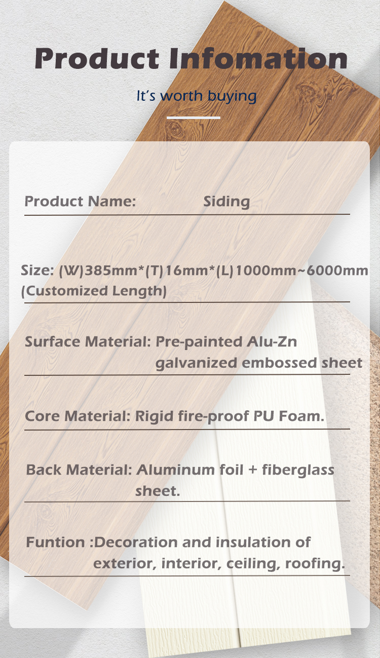 Decorative Metal PU Sandwich Wall Panel Exterior Wall Cladding for Building Materials