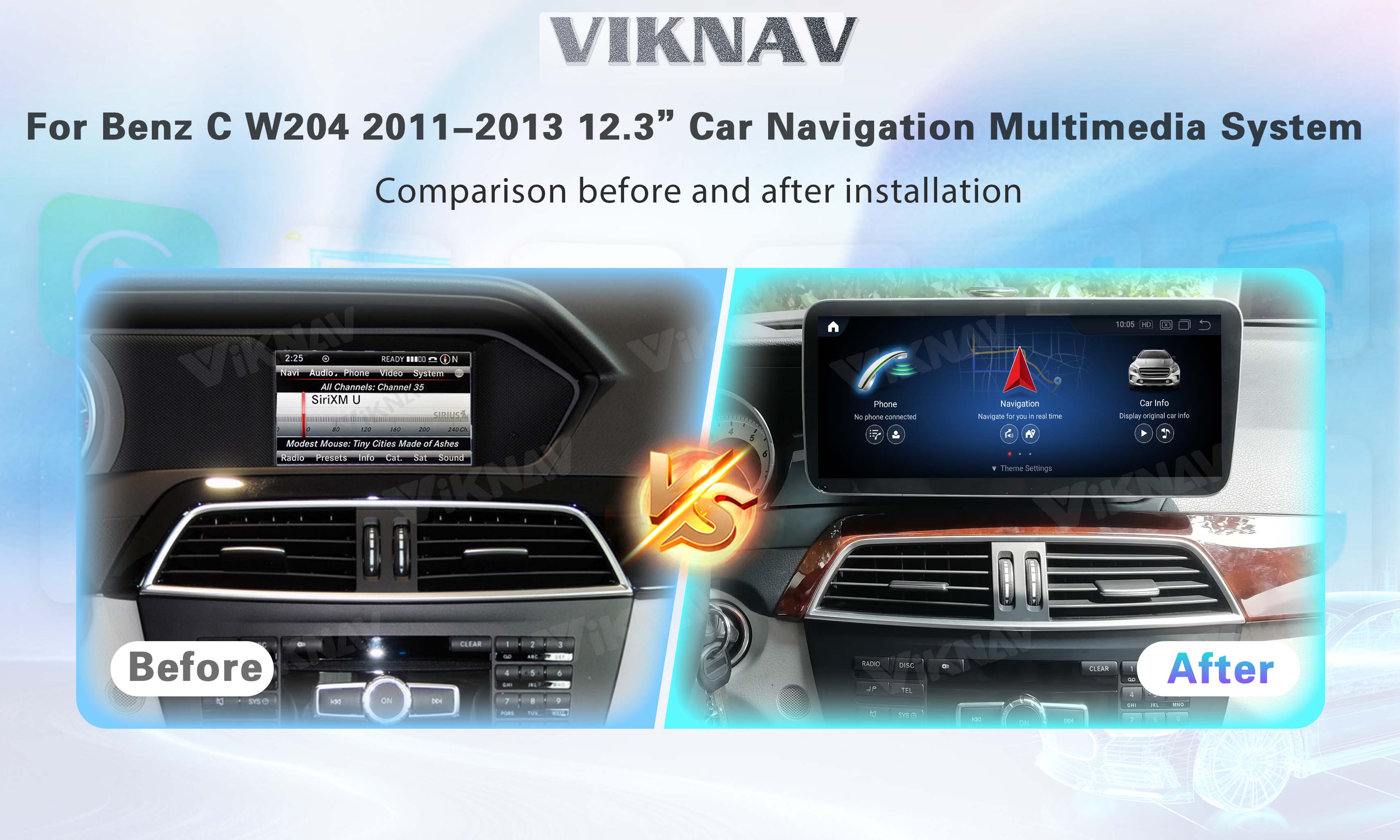 Viknav Android Car Radio For Mercedes Benz C Class W204 2011-2013 LHD RHD Car 12.3 Inch Player GPS Navigation Car NTG4.5