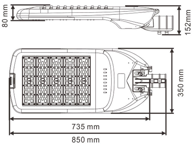 Die Casting Aluminum High Power LED Street Light 250W Double Clip On Closure