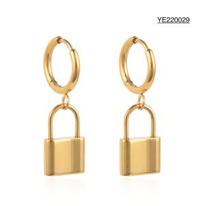 Wholesale CE Female Stainless Steel Gold Earrings Vintage Lock Metal Pendant Earrings from china suppliers