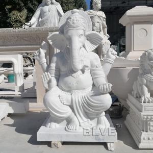 Wholesale Lord Ganesh Statues Marble Sculpture Life Size Hindu God Garden Statue White Stone Carving Indian Religions from china suppliers