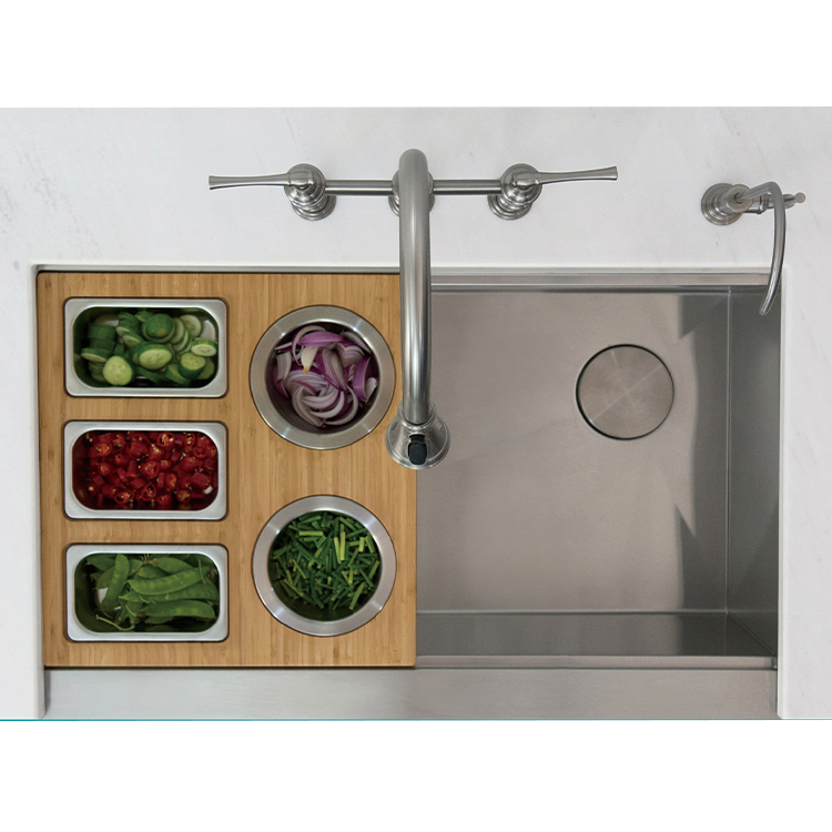 Workstation Composite Bamboo Cutting Board Set with Rectangular Stainless Steel Bowls