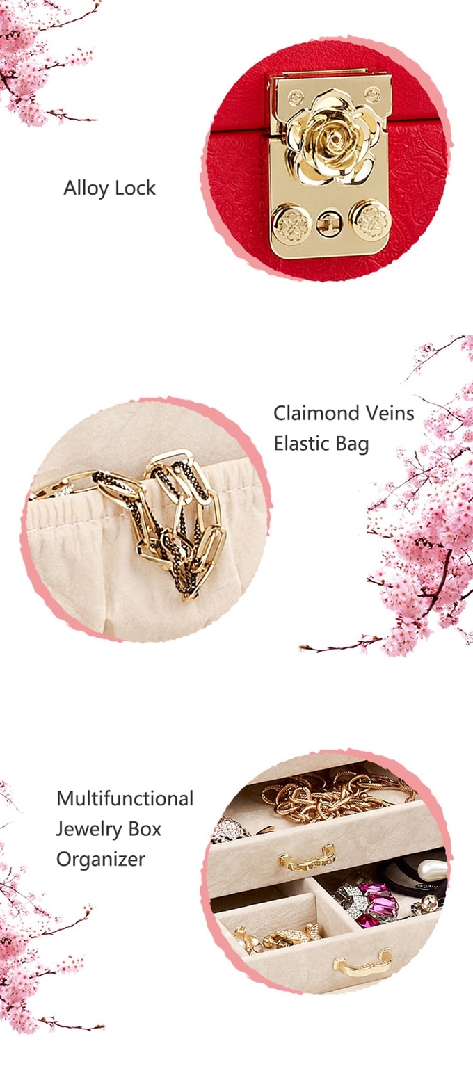 Velvet Lining 3 Layer Jewelry Box , Jewellery Drawer Organiser 22*16.5*12.5cm With Lock