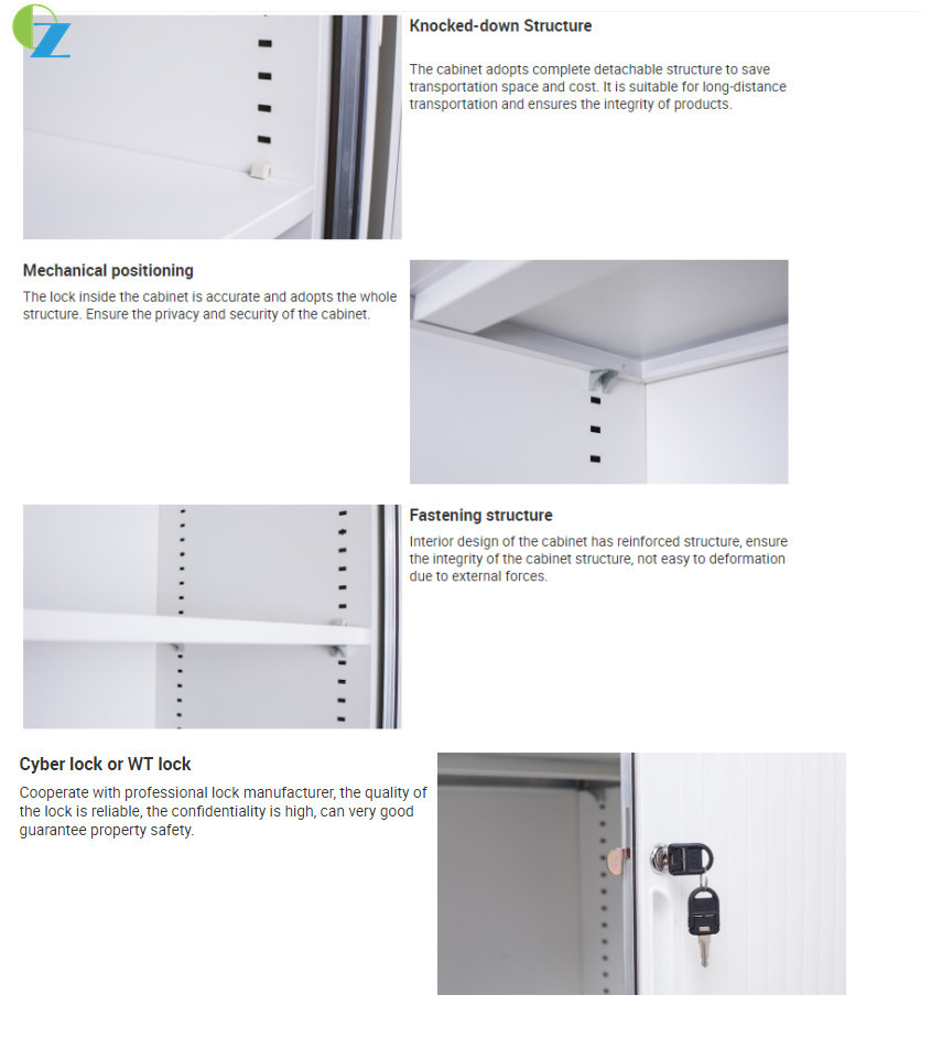 Knocked Down Structure Steel Rehau Tambour Swing Door Cabinet 2 Shelves