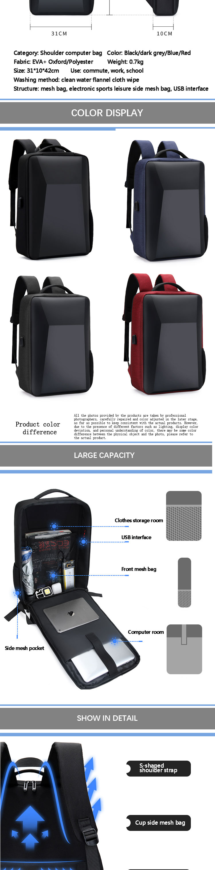 Sympathybag Custom Travel Smart Backpacks EVA Laptop Backpacks 16Inch With USB