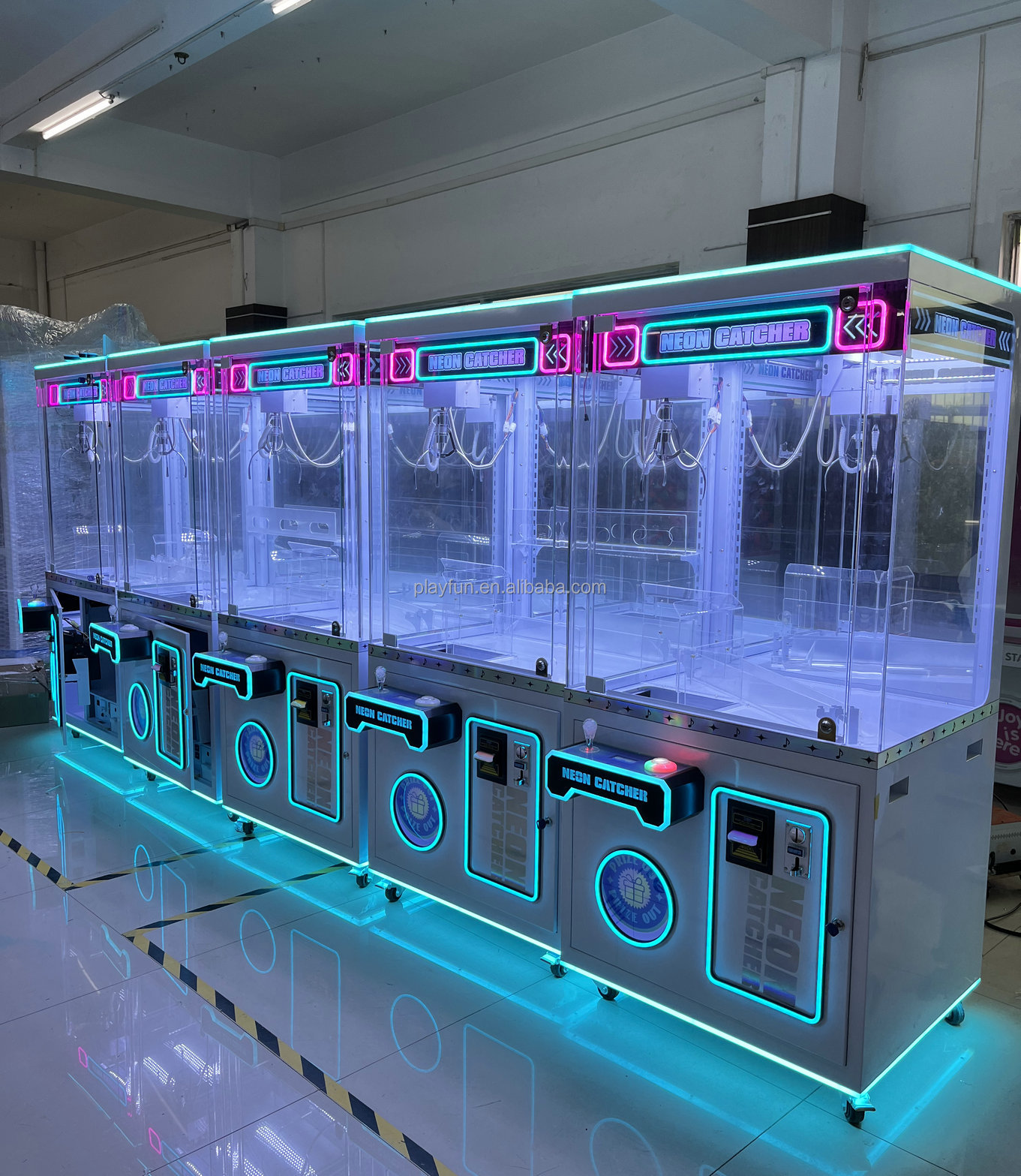 Playfun Hot Sale Coin-Operated Lucky Star Neon Catcher Metal Cabinet Gift Toys Grabber Crane Claw Arcade Game Machine