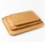 Renewable Bamboo Rectangular Tray , Natural Wooden Food Plate Raised Edge Design