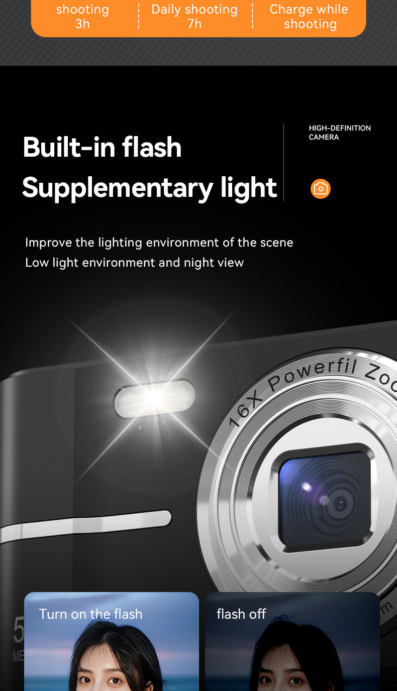 Customized 50MP Optical Lens 16X Zoom Autofocus 1080P Professional Video Camera Self-Timer Anti-Shake Features Students Kids