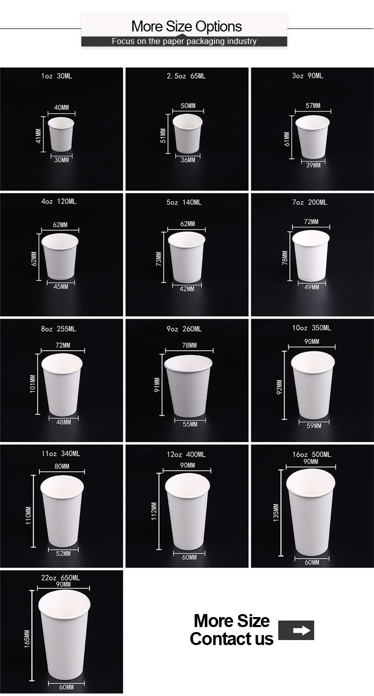 7oz/8oz/9oz/10oz/12oz/14oz/16oz Custom Disposable Coffee White Drink Paper Cup Single Wall Paper Coffee Cup