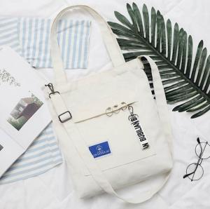 Wholesale Unique design canvas diagonal Korean fashion shoulder bag handbag with ribbon from china suppliers