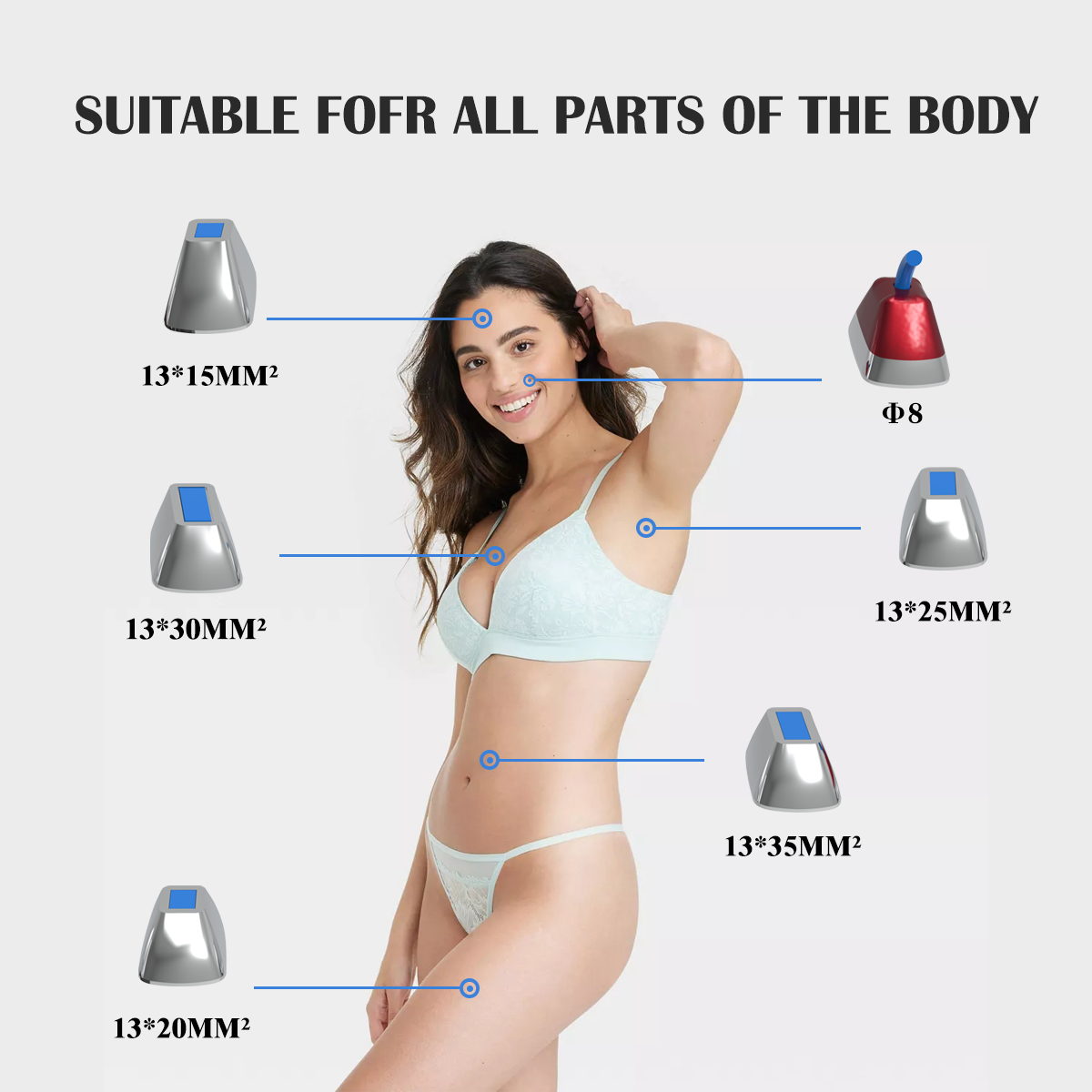 1800W KM High Power Handle With 6 Exchangeable Spot Size For Permanent Hair Removal
