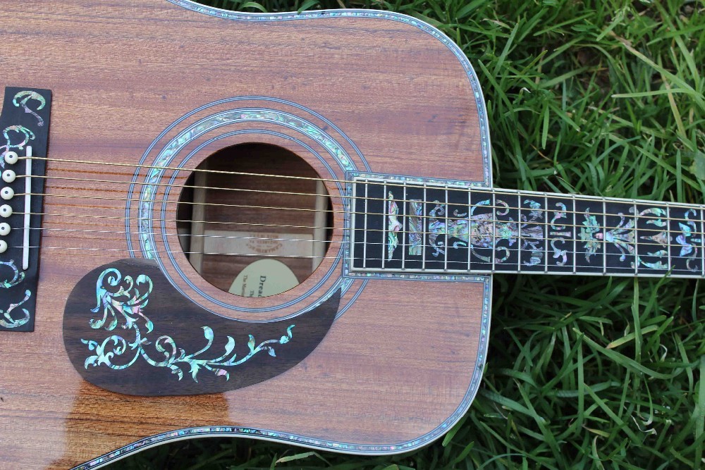 Factory 41 inch Koa wood acoustic guitar,Ebony fingerboard Abalone inlays D45k style koa guitar,Free shipping
