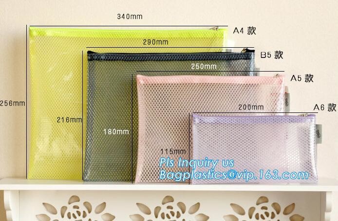 Expandable carriable a4 document bag with hanger, PVC EVA mesh pouch a4 b4 size file cover, File Folder Baqg PVC Mesh Po