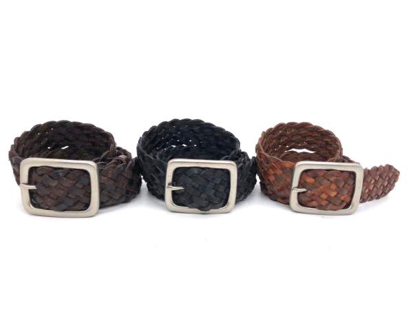 4.0cm Width Mens Casual Leather Belt / Strong Pin Buckle Black Braided Leather
