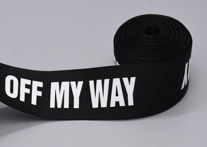 Clothing Custom 20mm Black Polyester Webbing White Logo Screen Printed Labels