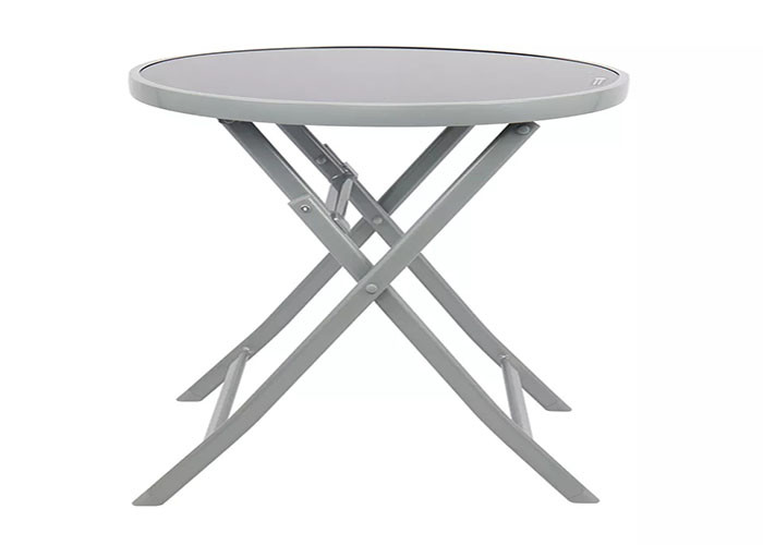 Grey Round Folding Outdoor Table With Glass Desktop For Party Events Wedding