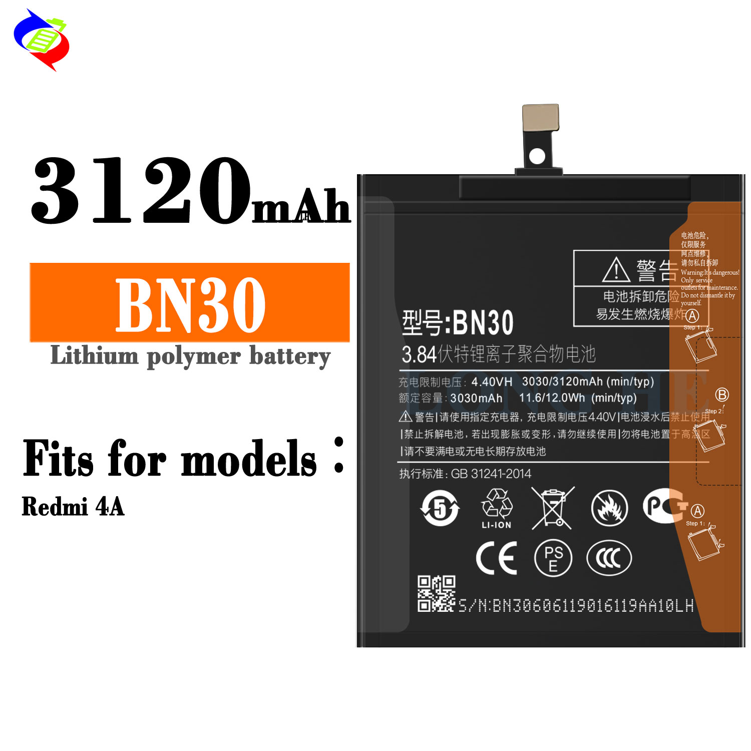 3120mAh BN30 Replacement Battery for Xiaomi Redmi 4A White Original Capacity Mobile Phone