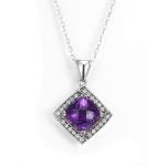 10mm 925 Silver Gemstone Pendant Rhodium Plated Purple