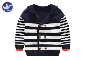 Wholesale Tailored Collar Boys Kids Sweater Coat Stripes Contrast Color Edge Outwear from china suppliers