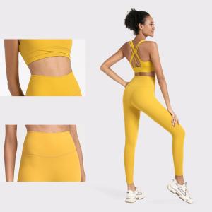 Wholesale Solid Color Women's 2 Piece Yoga Set Sexy Cross Back Bra Sports Clothes Yoga Leggings from china suppliers