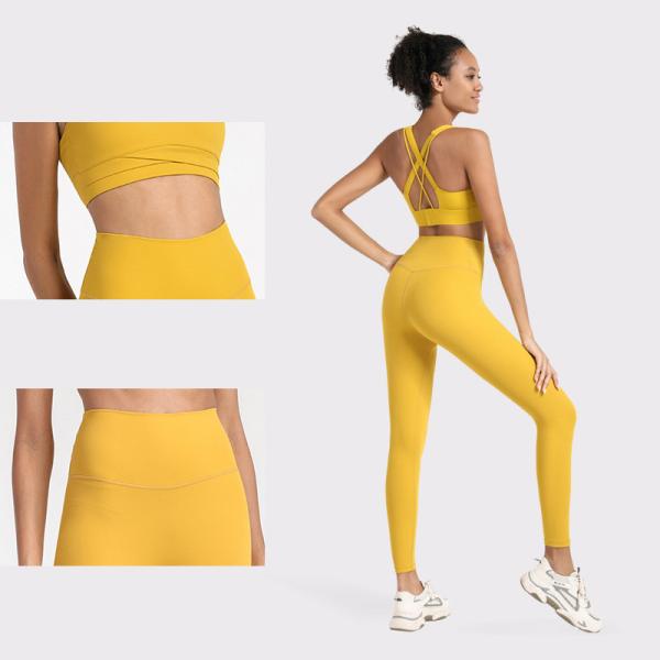 Solid Color Women's 2 Piece Yoga Set Sexy Cross Back Bra Sports Clothes Yoga