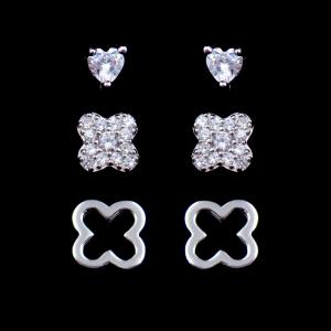 Wholesale Novelty Flower Four Leaf Clover Earrings Studs 3 In 1 Set 925 Silver Jewelry from china suppliers