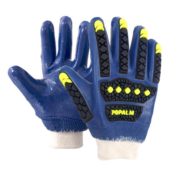 Blue Nitrile Coated Cut Resistant Gloves , Safety Chemical Resistant Impact