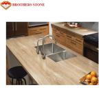 Brothers Stone Beige Travertine Wood Vein Marble Stone Slab High Polished Degree