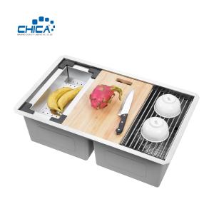 Wholesale 30x19x10 SUS304 Stainless Steel Kitchen Sink Topmount Kitchen Sink Double Bowl Kitchen Sink Handmade Kitchen Sink from china suppliers