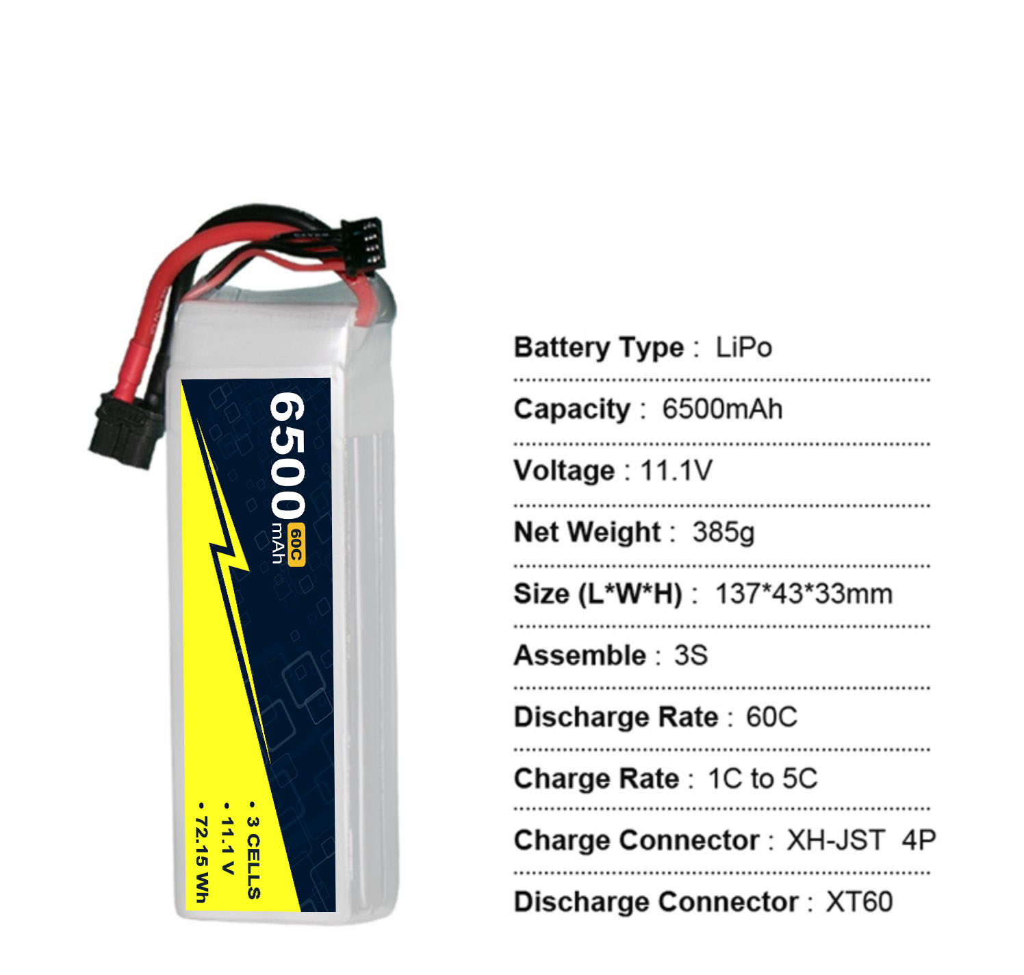 Hardcase RC Car Lipo Battery 11.1V 3s 6500mah 60C /120c Rc Toy Accessories