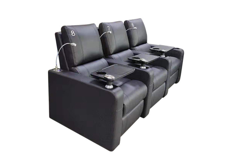 Faux Leather Power Home Theater Recliner Sectional Sofas With Raised Armrest Black