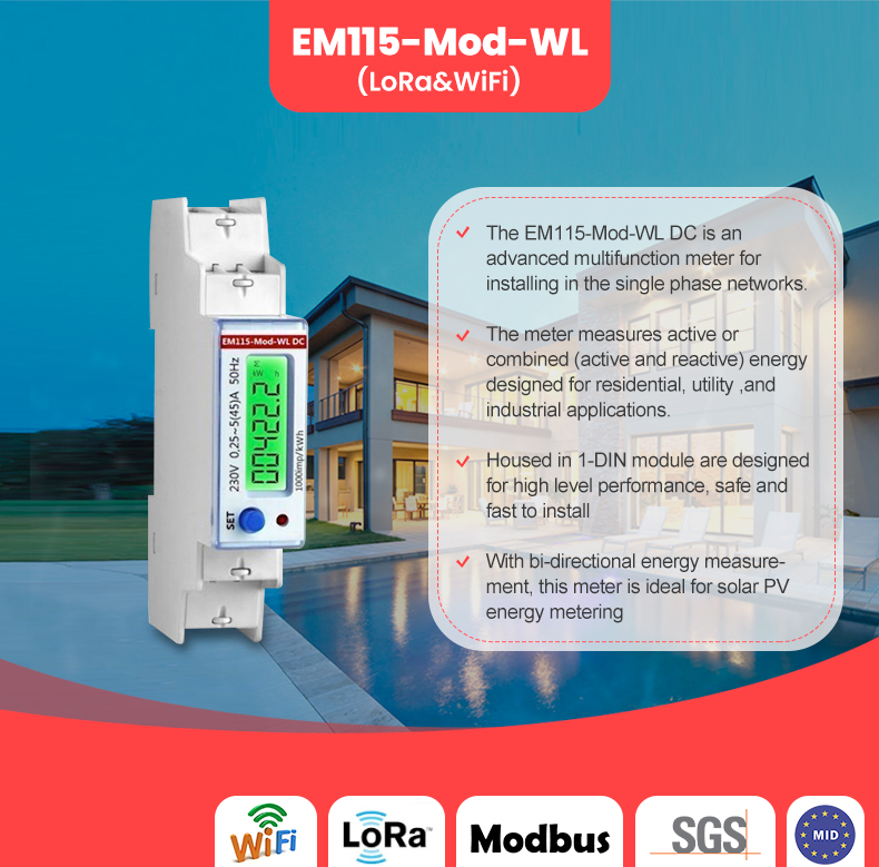 EM115-Mod-WL DC 230V 50Hz 5 45 A kwh meter for Digital Only Modbus RTU Smart Wireless Lora Energy Meter