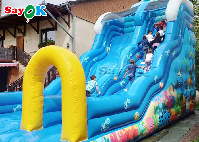 9x4.5x6mH Blue Ocean Theme Inflatable Wave Water Slide With Octopus Arch