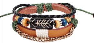 Wholesale Primitive tribes sided rotating fish bone beaded bracelet braided leather bracelet from china suppliers
