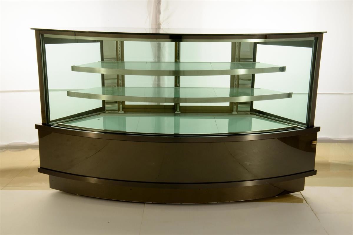 Refrigeration Arc Glass Cake Showcase With Black Marble Base 2100x800x1300MM