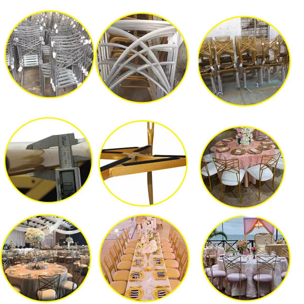 Gold Chameleon Banquet Wedding Chair Stackable Luxury Metal Cross Back